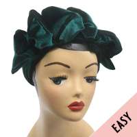 Dark green Velvet EASY Turban - pre-tied, with velcro